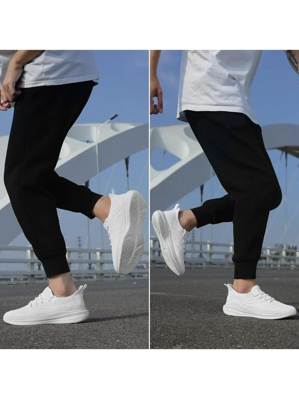 Men's White Running Shoes Slip On Walking Shoes Non Slip Lightweight Sneakers